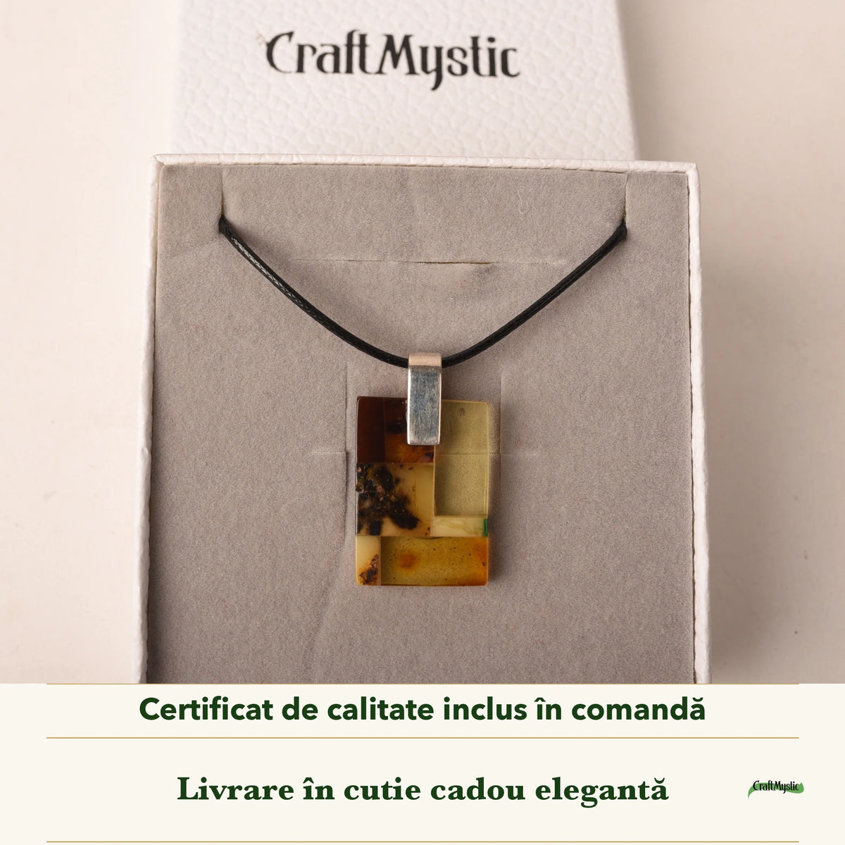 Colier cu Chihlimbar în cutia cadou CraftMystic, cu certificatul de calitate