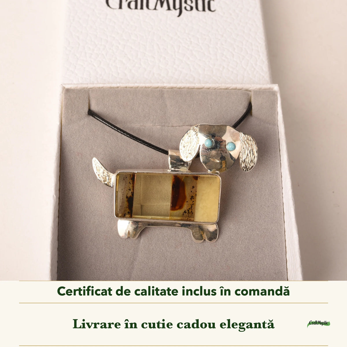 Colier cu Chihlimbar și Larimar în cutia cadou CraftMystic, cu certificatul de calitate