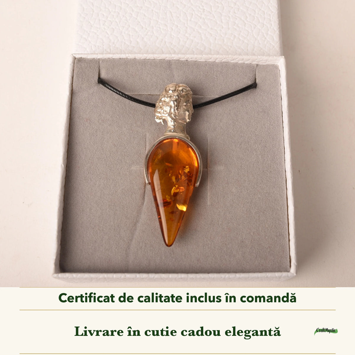 Colier cu Chihlimbar în cutia cadou CraftMystic, cu certificatul de calitate
