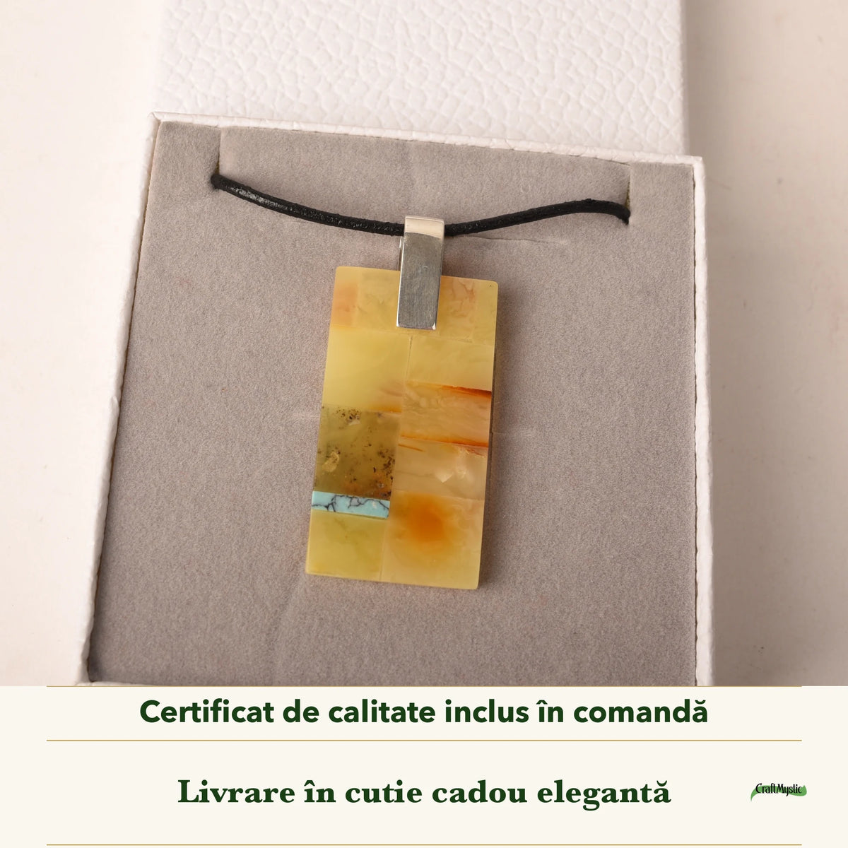 Colier cu Chihlimbar în cutia cadou CraftMystic, cu certificatul de calitate