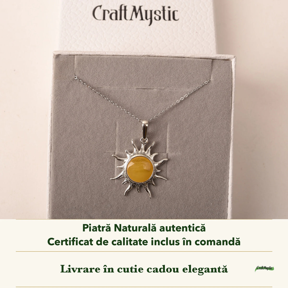 Colier cu Chihlimbar în cutia cadou CraftMystic, cu certificatul de calitate