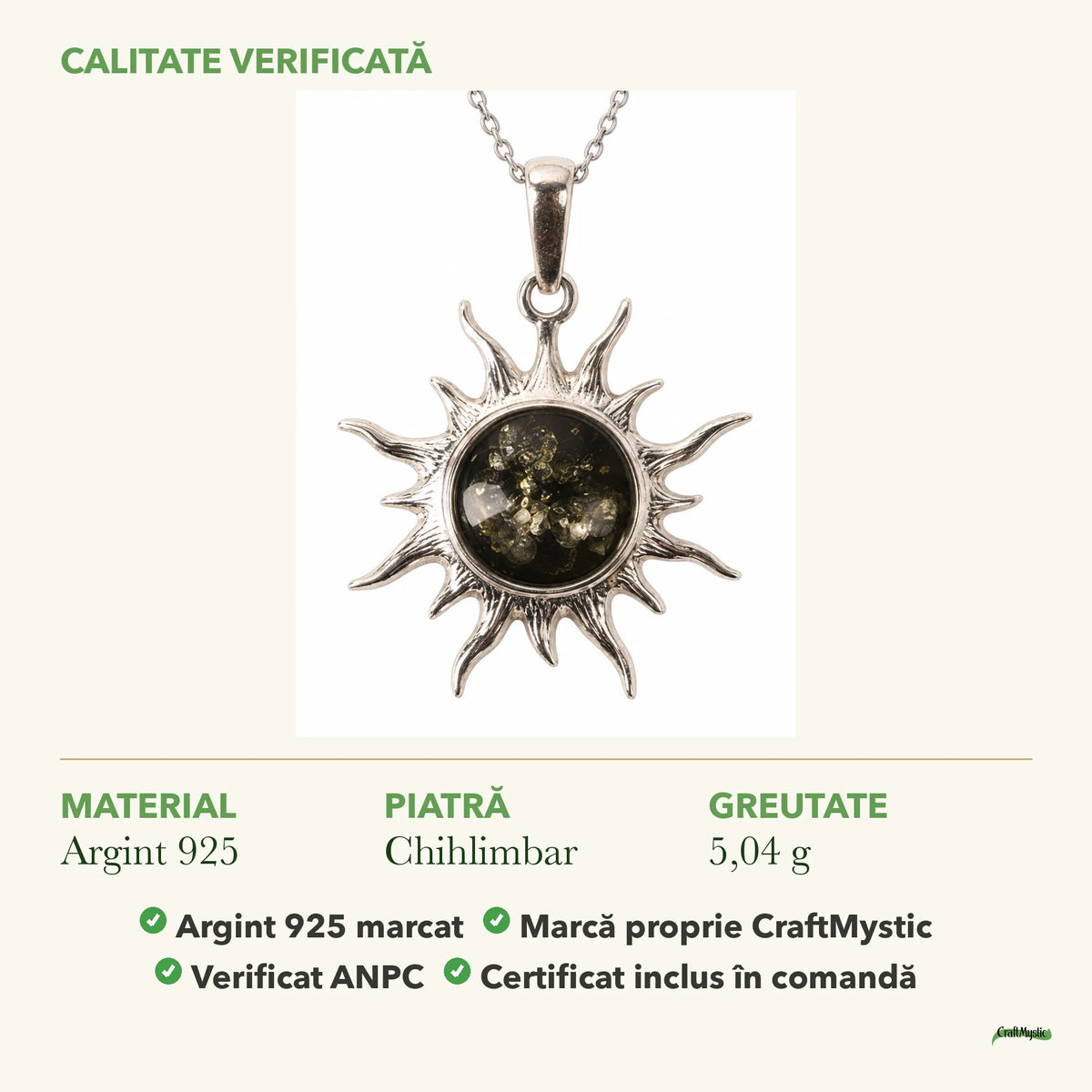 Colier cu Chihlimbar: material, dimensiunea pietrei, greutate și marcajul 925