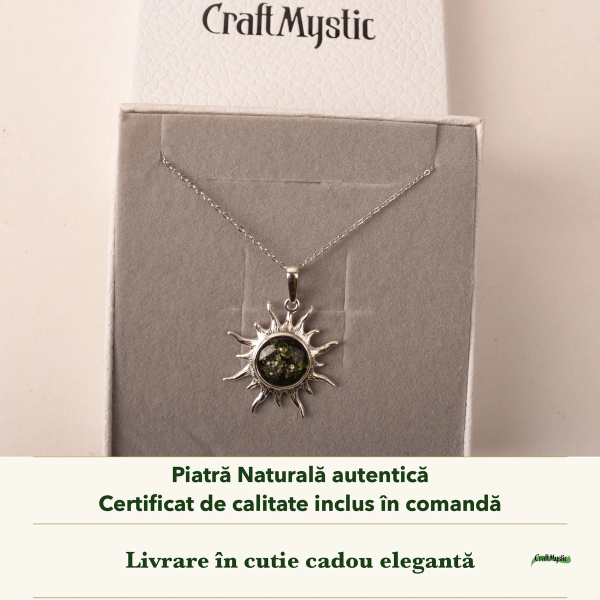 Colier cu Chihlimbar în cutia cadou CraftMystic, cu certificatul de calitate