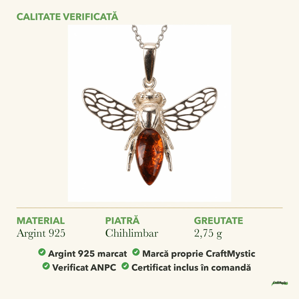 Colier cu Chihlimbar: material, dimensiunea pietrei, greutate și marcajul 925