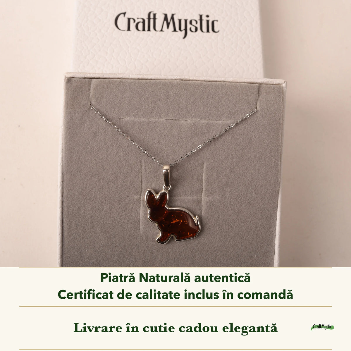 Colier cu Chihlimbar în cutia cadou CraftMystic, cu certificatul de calitate