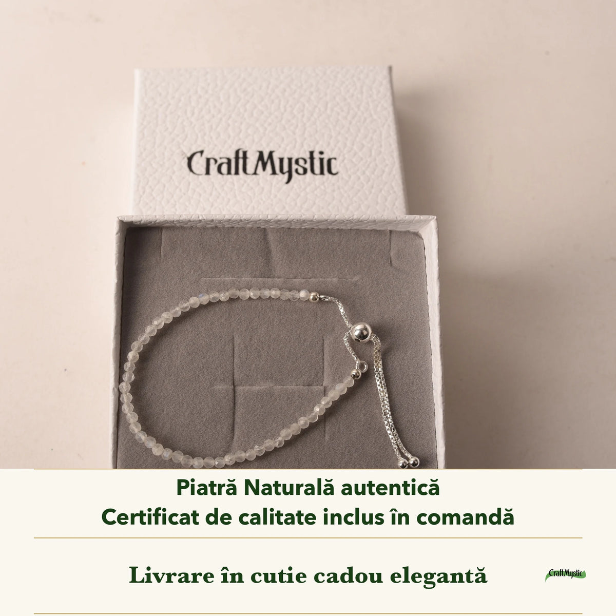 Brățară cu Piatra Lunii în cutia cadou CraftMystic, cu certificatul de calitate