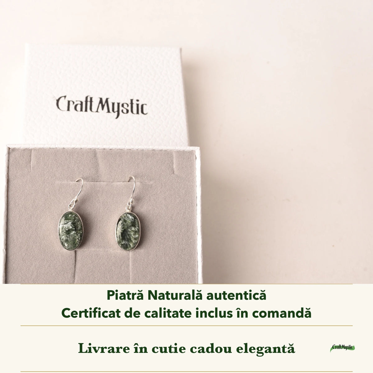 Cercei cu Serafinit în cutia cadou CraftMystic, cu certificatul de calitate
