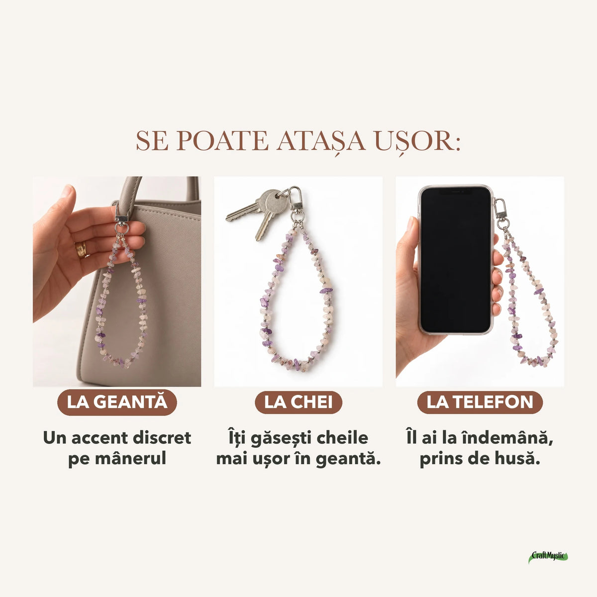Charm cu Ametist și Cuarț de Stâncă — CraftMystic