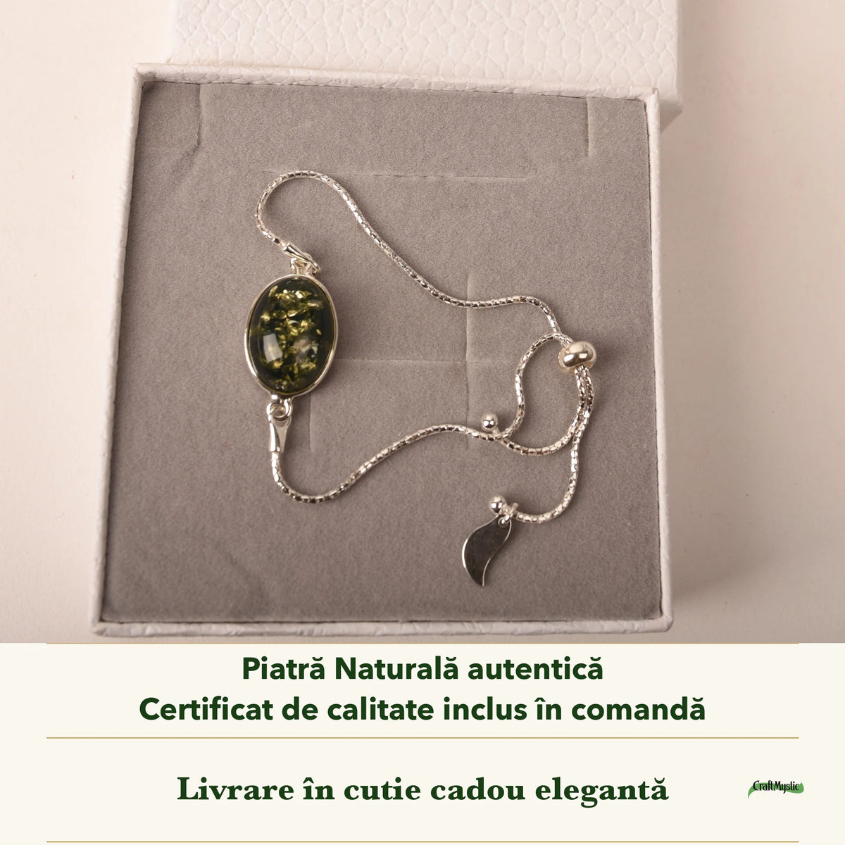 Brățară cu Chihlimbar în cutia cadou CraftMystic, cu certificatul de calitate