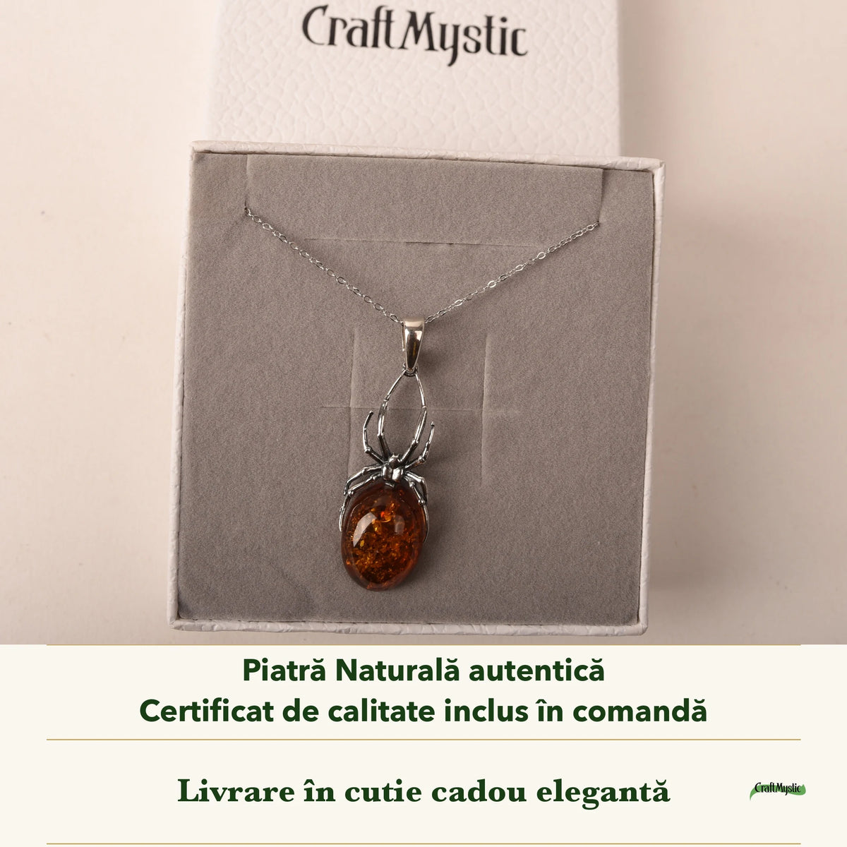 Colier cu Chihlimbar în cutia cadou CraftMystic, cu certificatul de calitate