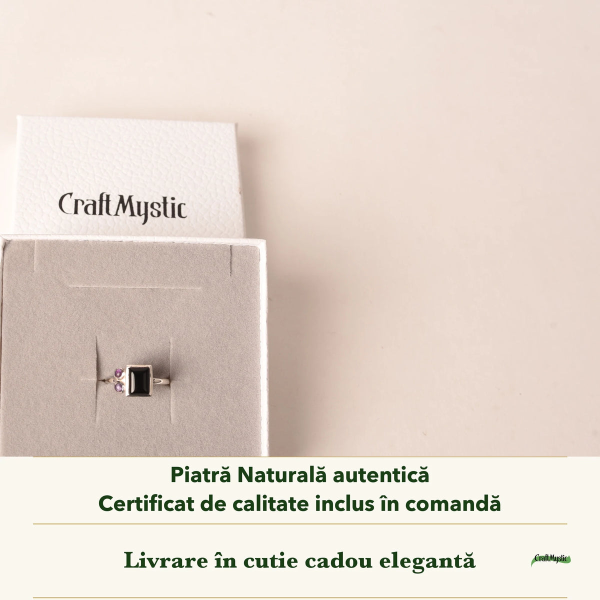Inel cu Onix în cutia cadou CraftMystic, cu certificatul de calitate