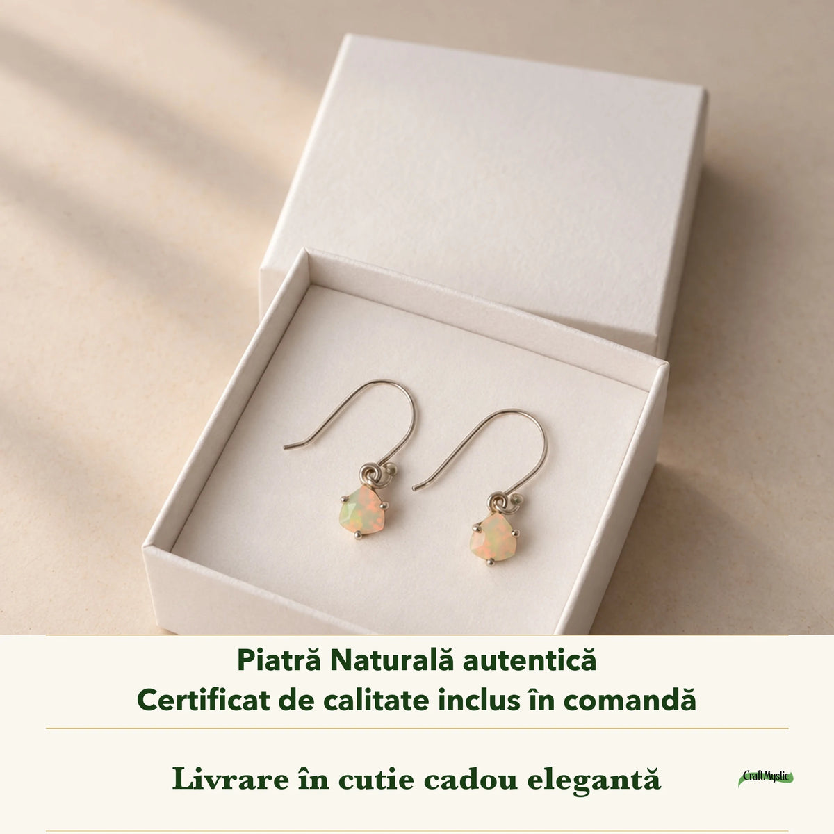 Cercei cu Opal Etiopian în cutia cadou CraftMystic, cu certificatul de calitate
