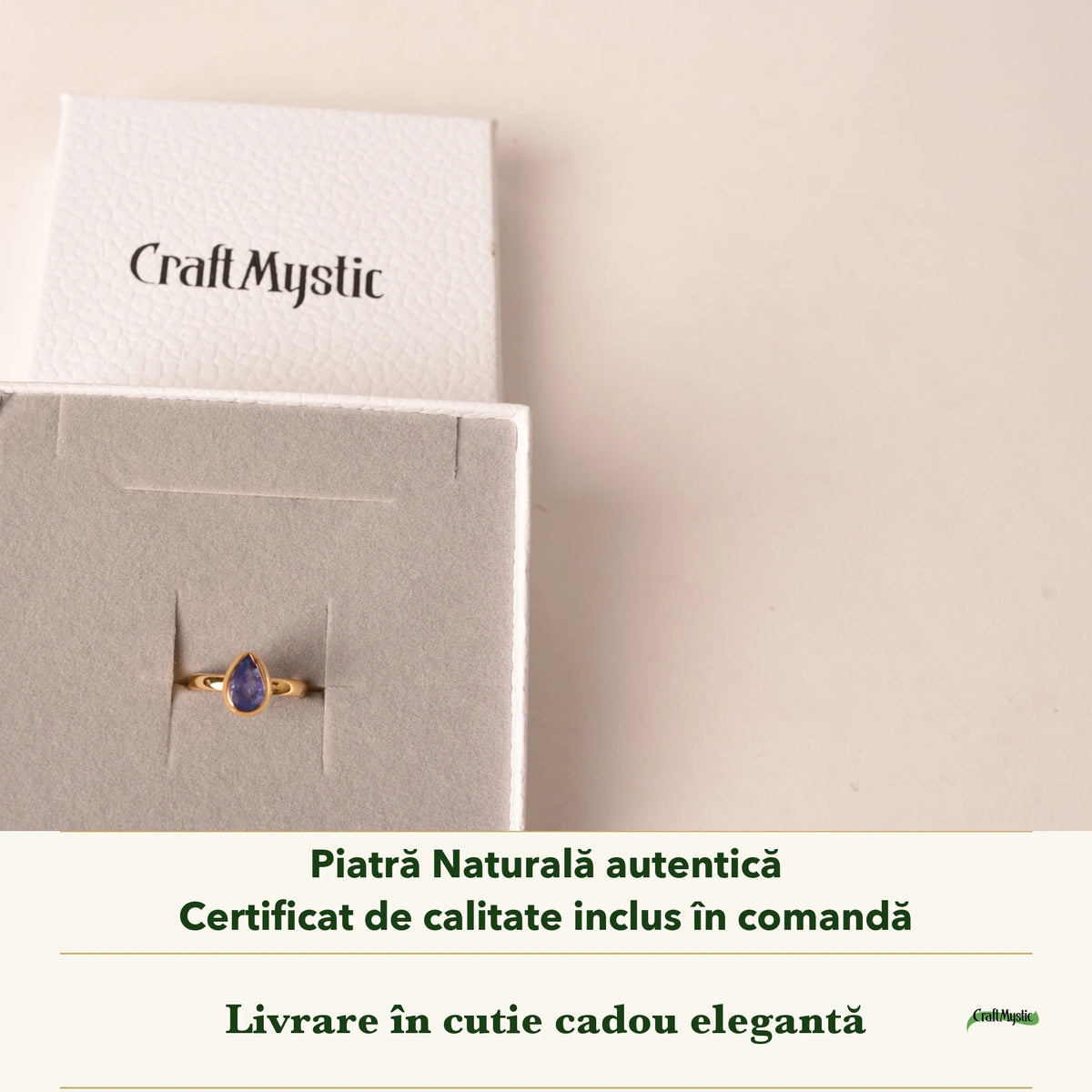 Inel cu Tanzanit în cutia cadou CraftMystic, cu certificatul de calitate