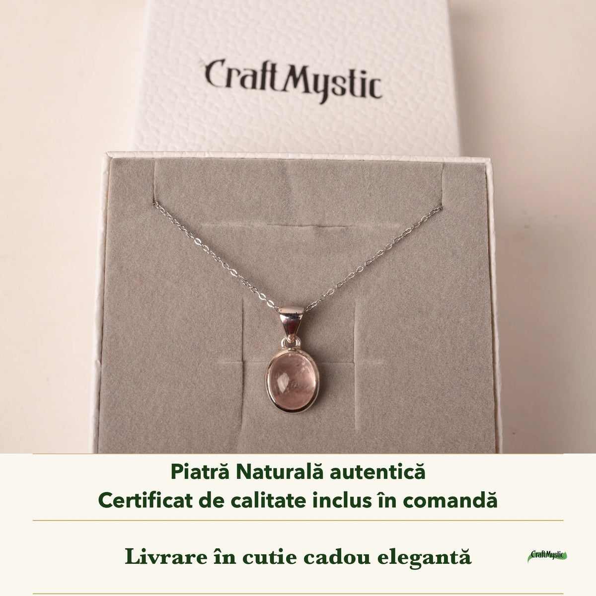 Colier cu Morganit în cutia cadou CraftMystic, cu certificatul de calitate