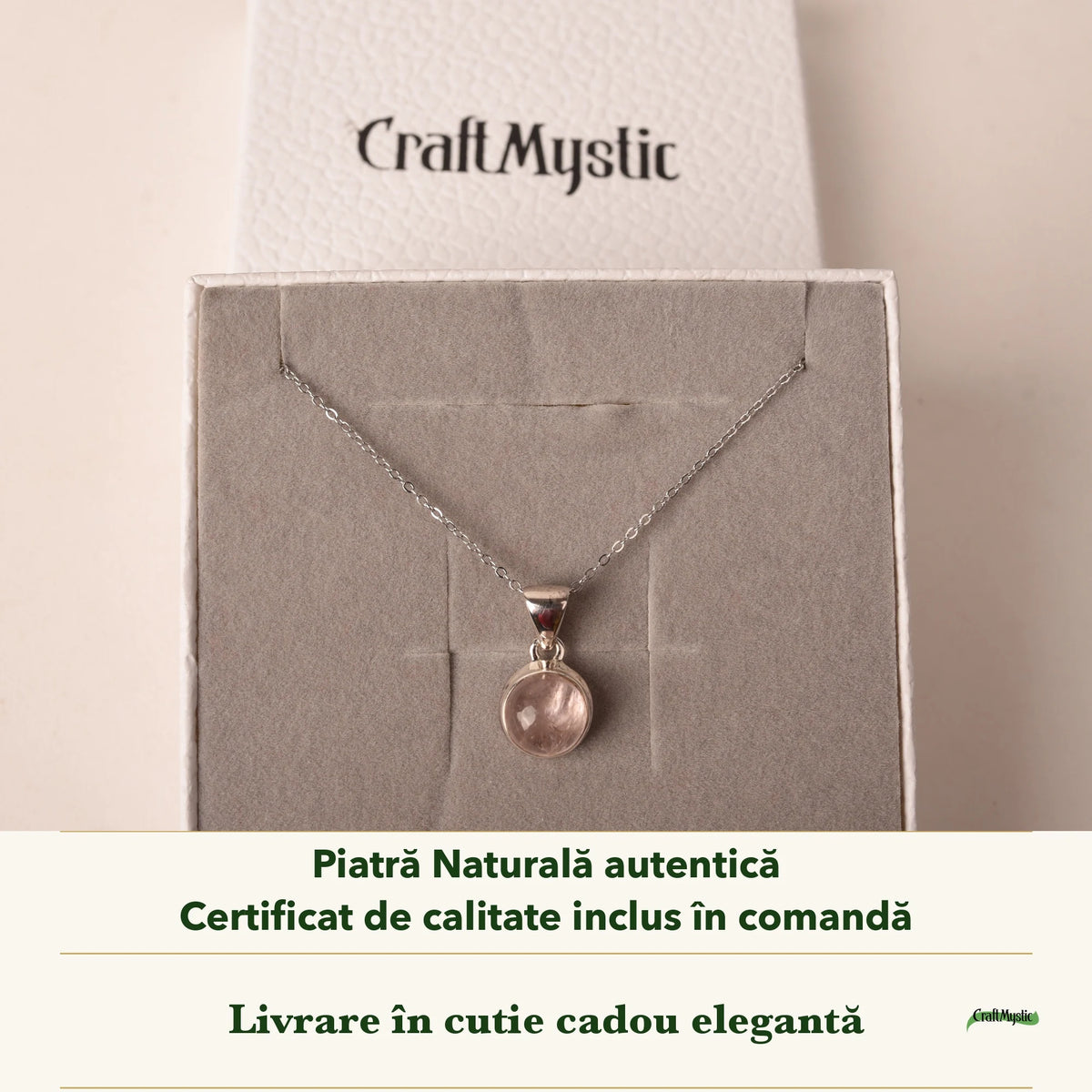 Colier cu Morganit în cutia cadou CraftMystic, cu certificatul de calitate