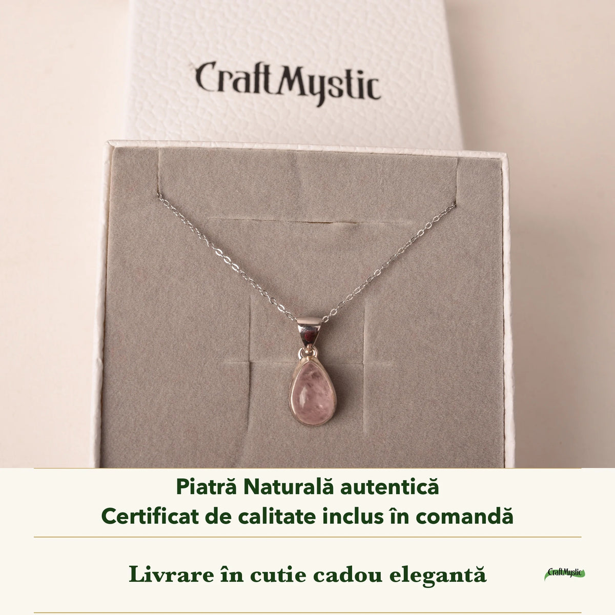 Colier cu Morganit în cutia cadou CraftMystic, cu certificatul de calitate