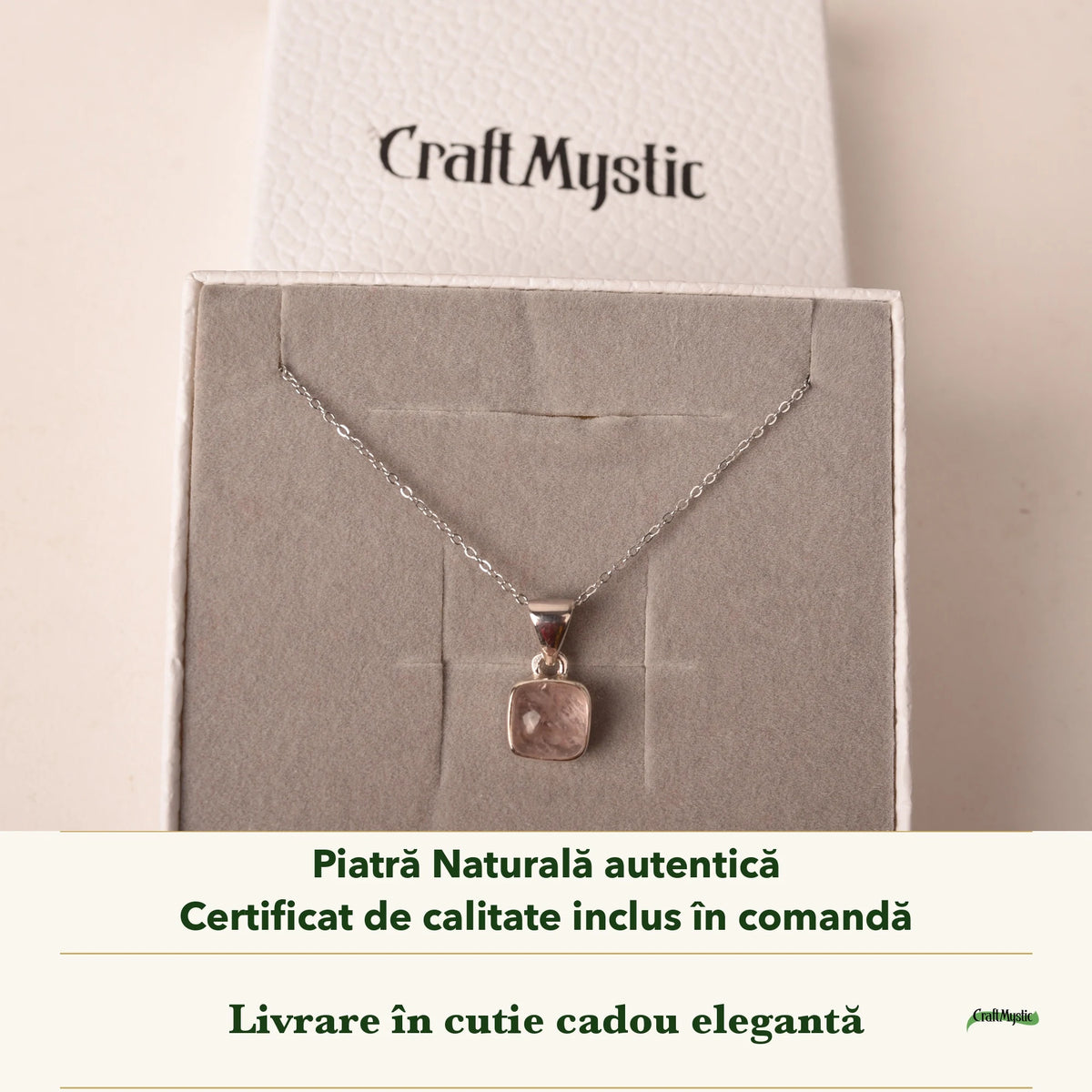 Colier cu Morganit în cutia cadou CraftMystic, cu certificatul de calitate