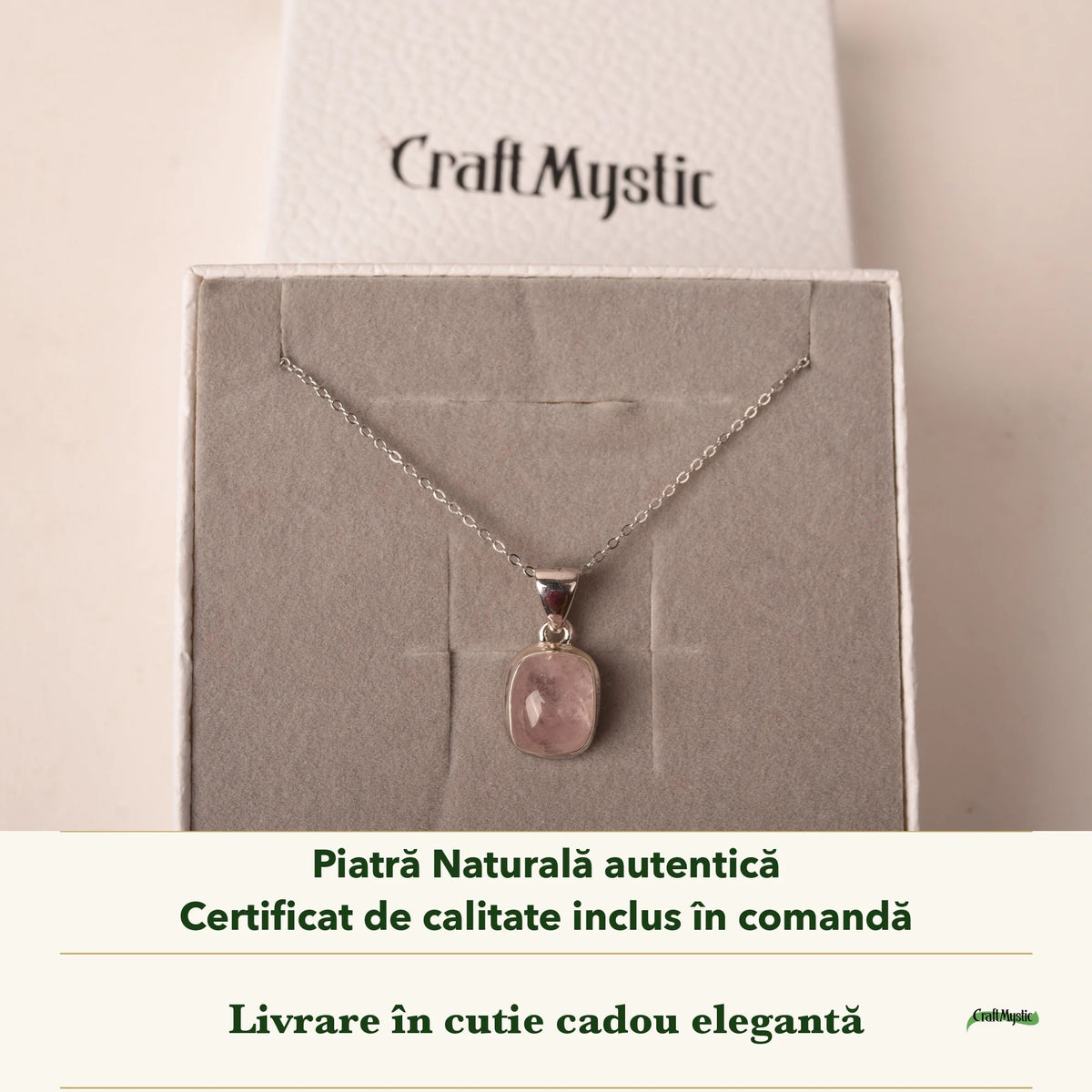 Colier cu Morganit în cutia cadou CraftMystic, cu certificatul de calitate