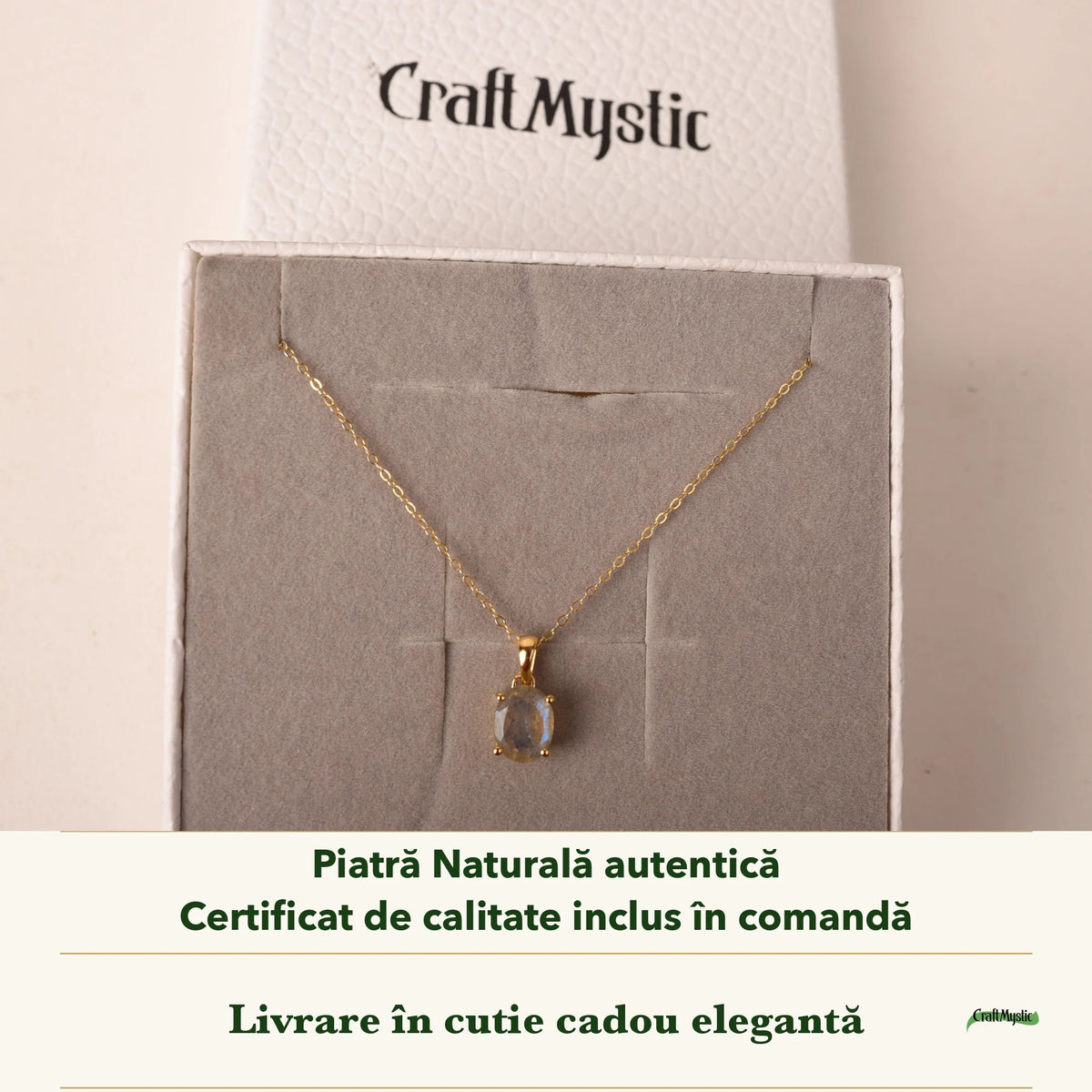 Colier cu Labradorit în cutia cadou CraftMystic, cu certificatul de calitate
