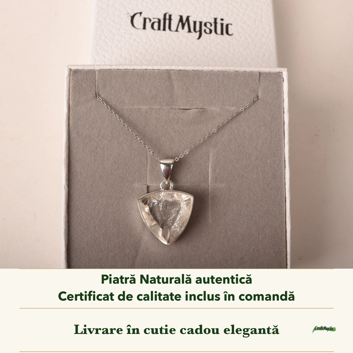 Colier cu Cuarț de Manifestare în cutia cadou CraftMystic, cu certificatul de calitate