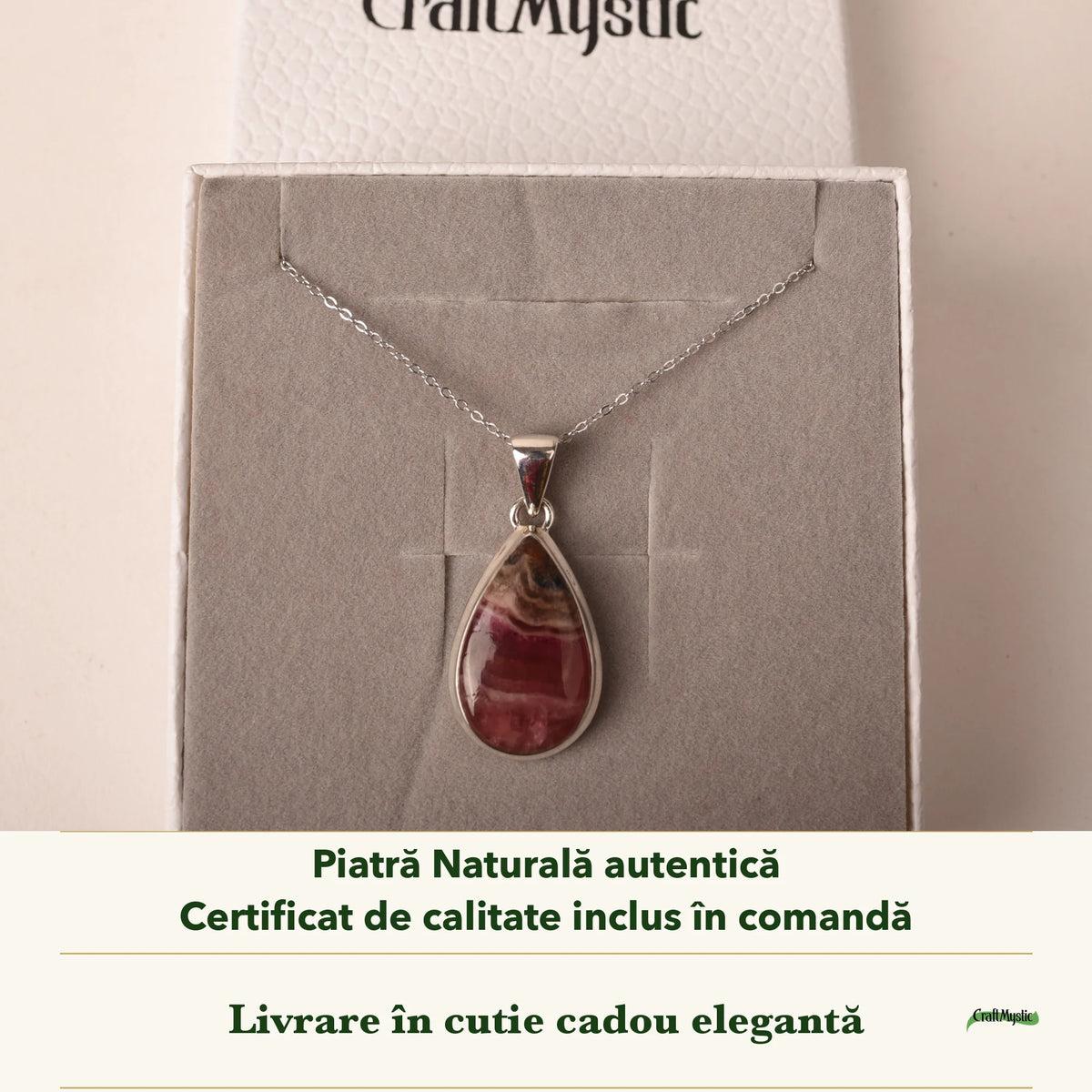 Colier cu Calcit Cobaltifer cu Matrice Naturală în cutia cadou CraftMystic, cu certificatul de calitate