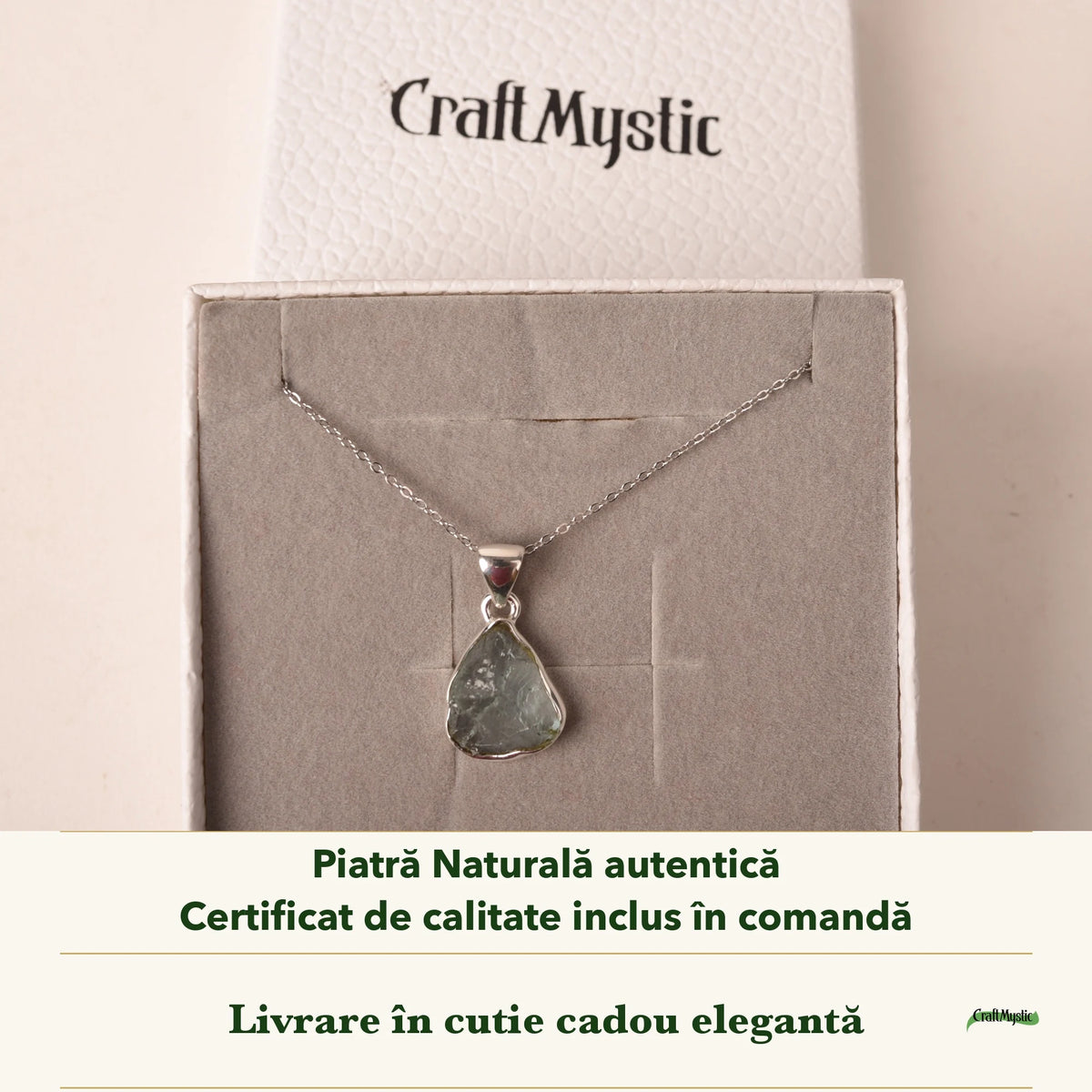 Colier cu Acvamarin în cutia cadou CraftMystic, cu certificatul de calitate