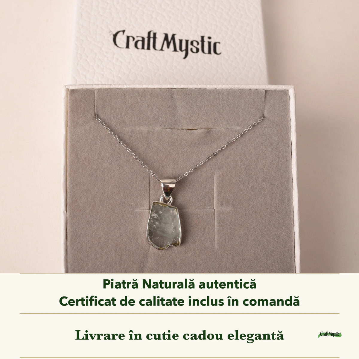 Colier cu Acvamarin în cutia cadou CraftMystic, cu certificatul de calitate
