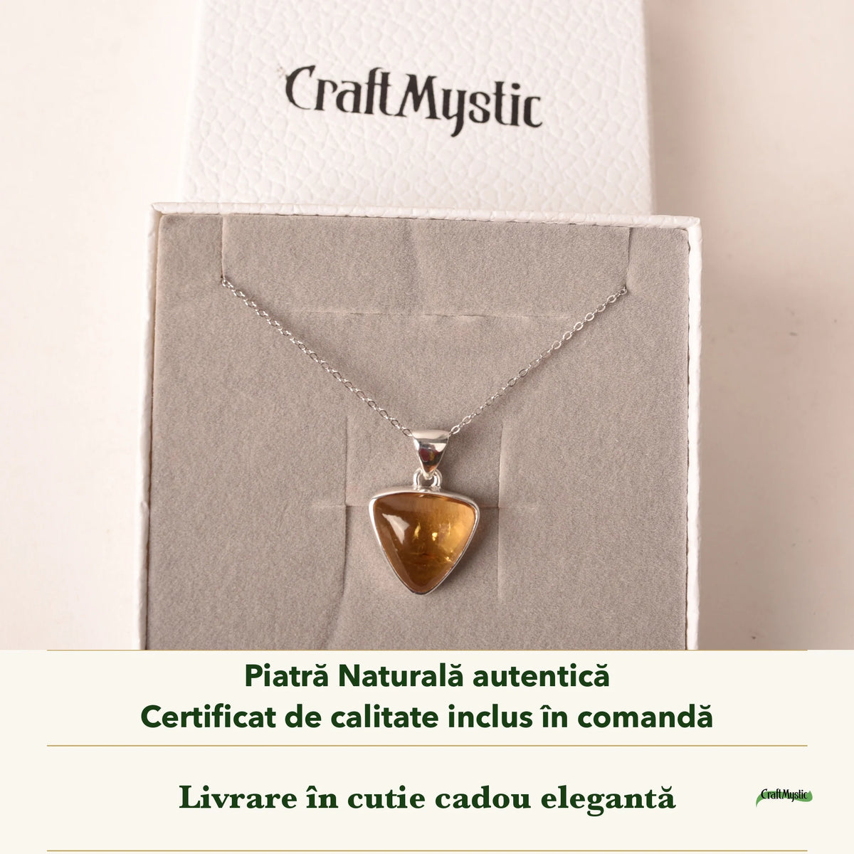 Colier cu Citrin în cutia cadou CraftMystic, cu certificatul de calitate