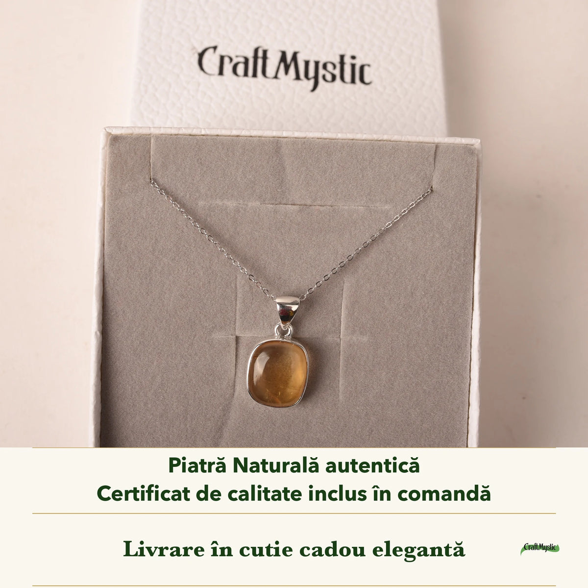 Colier cu Citrin în cutia cadou CraftMystic, cu certificatul de calitate