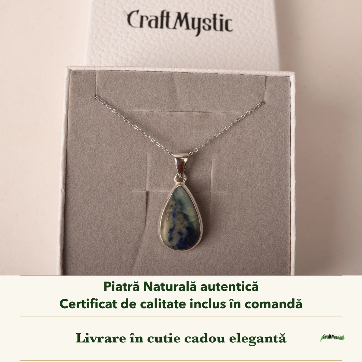 Colier cu Afganit în cutia cadou CraftMystic, cu certificatul de calitate