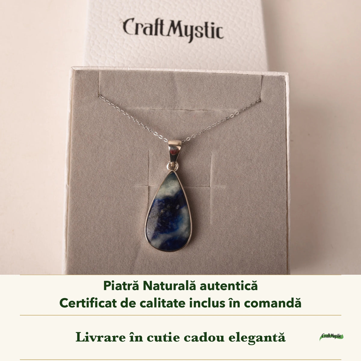 Colier cu Afganit în cutia cadou CraftMystic, cu certificatul de calitate