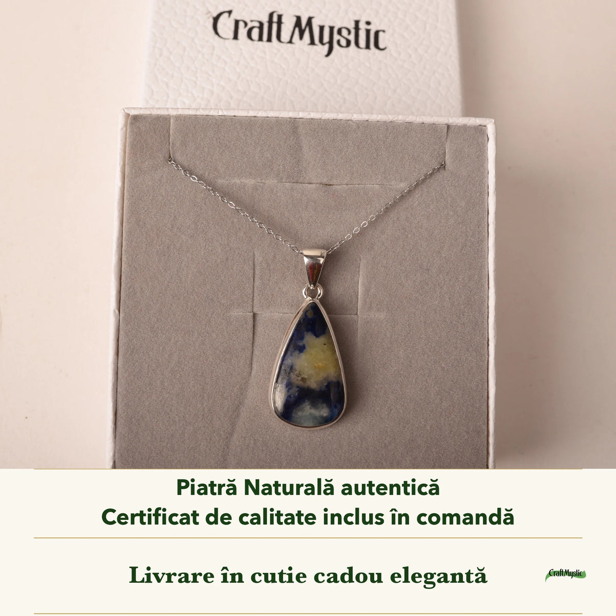 Colier cu Afganit în cutia cadou CraftMystic, cu certificatul de calitate