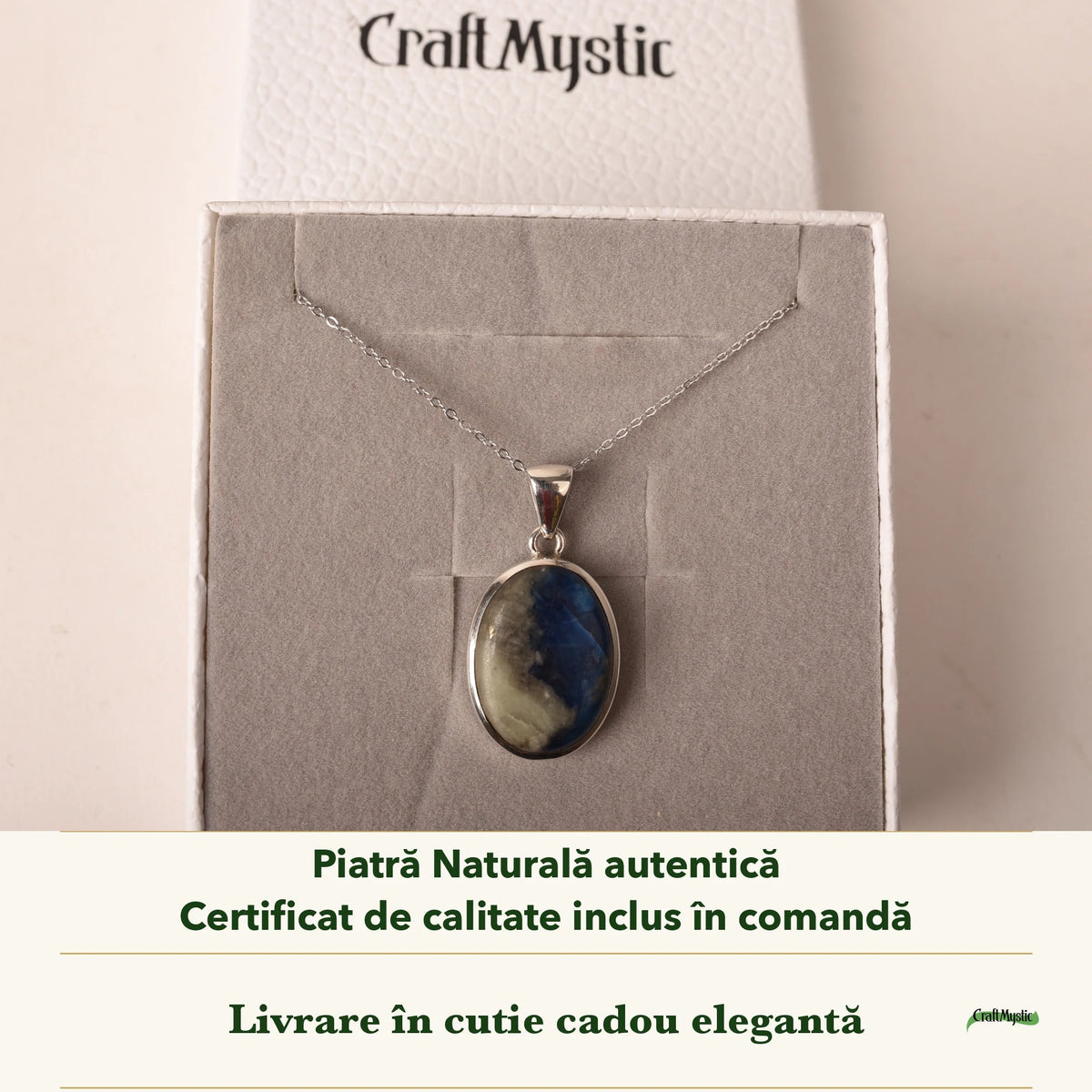 Colier cu Afganit în cutia cadou CraftMystic, cu certificatul de calitate