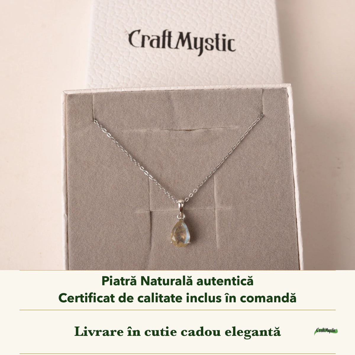 Colier cu Labradorit în cutia cadou CraftMystic, cu certificatul de calitate