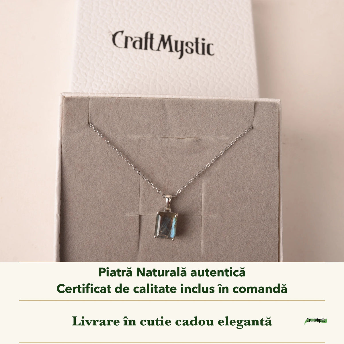 Colier cu Labradorit în cutia cadou CraftMystic, cu certificatul de calitate