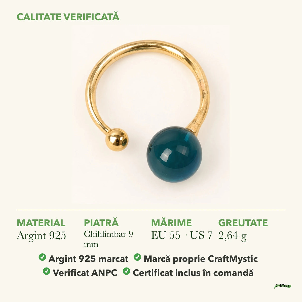 Inel cu Chihlimbar: material, dimensiunea pietrei, greutate și marcajul 925