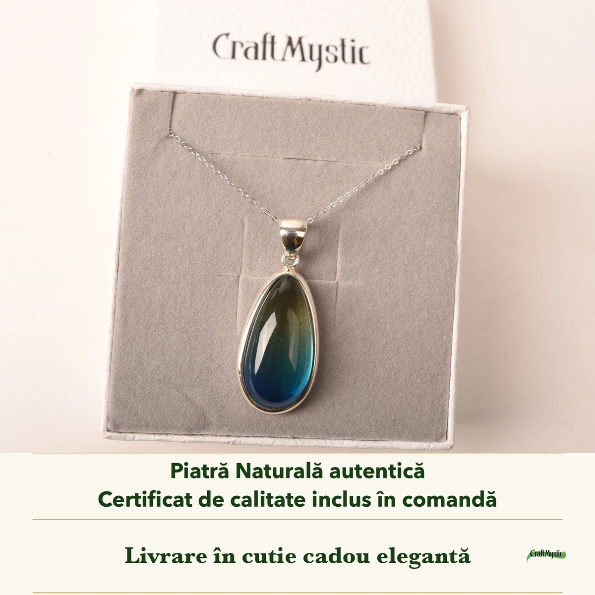 Colier cu Chihlimbar în cutia cadou CraftMystic, cu certificatul de calitate
