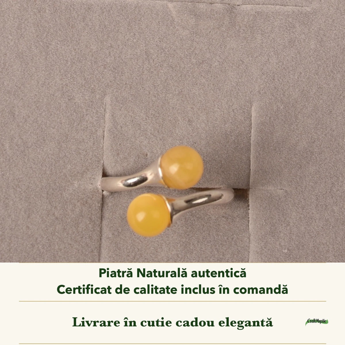 Inel cu Chihlimbar în cutia cadou CraftMystic, cu certificatul de calitate