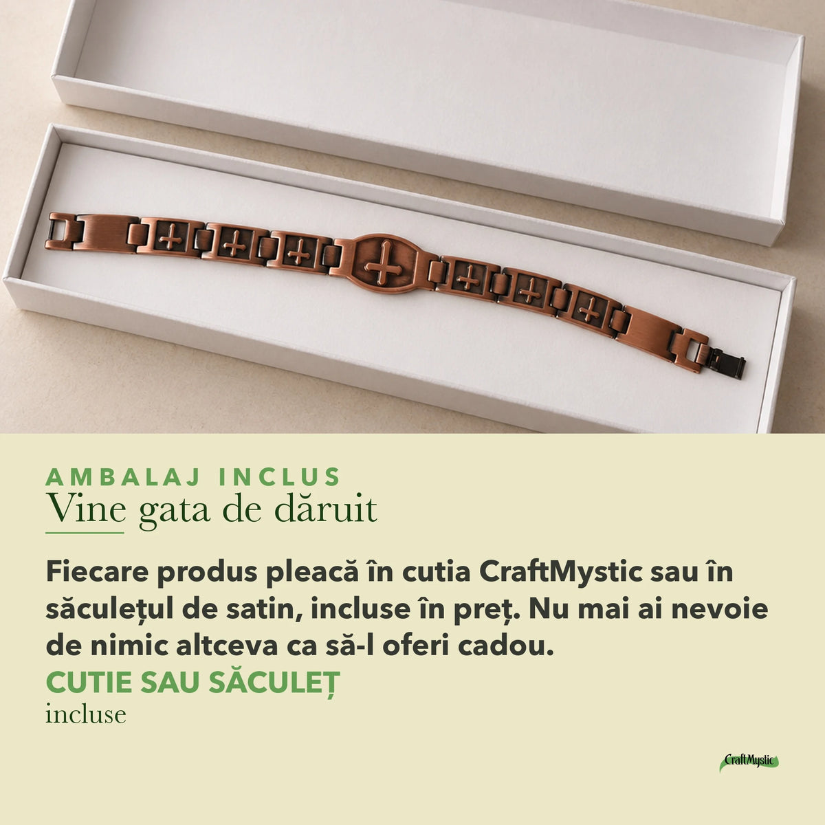 Brățară din Cupru în cutia cadou CraftMystic, cu certificatul de calitate