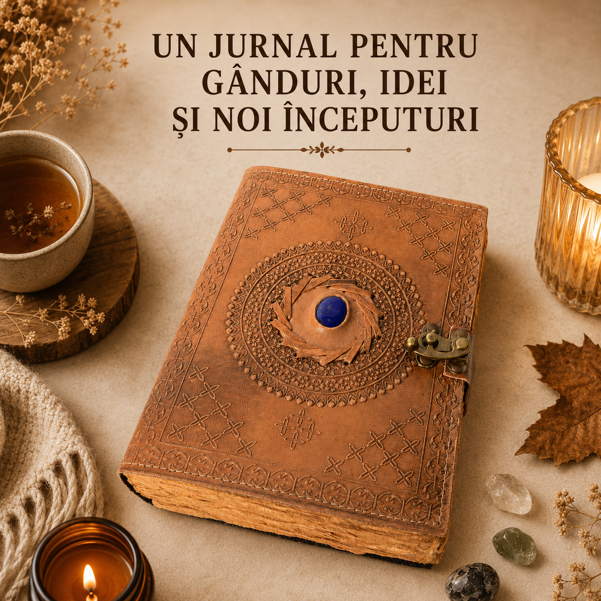 Detaliu piele naturală și piatră Lapis Lazuli pe jurnal