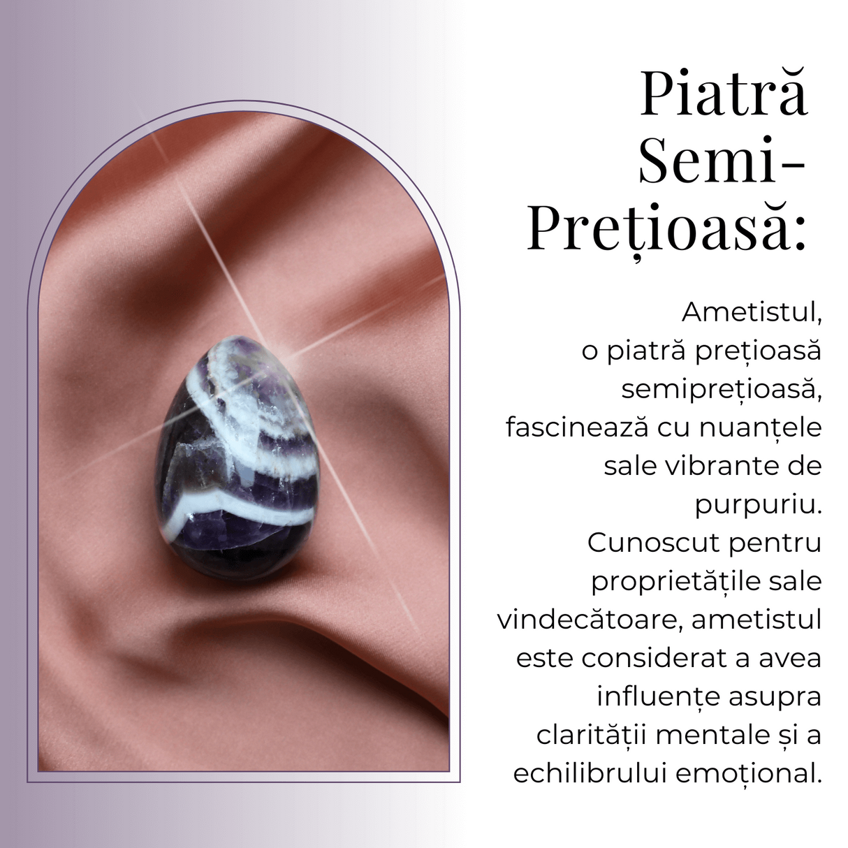 Ou Handmade de 50mm din Piatra Naturala de Ametist Chevron