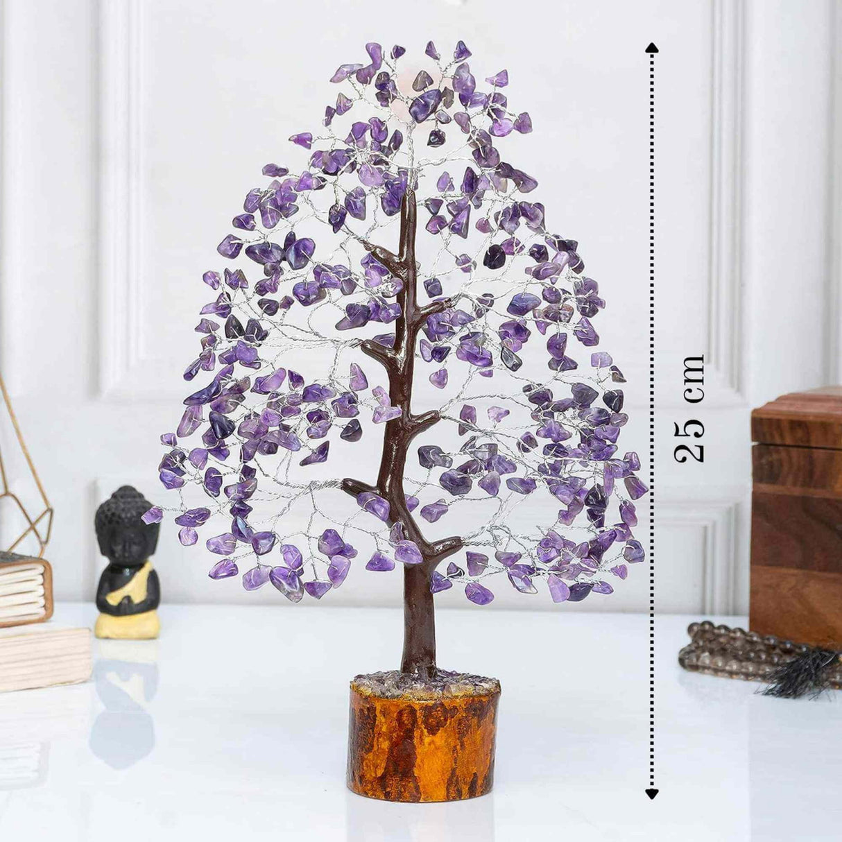 Arbore 25 cm Cristalin cu pietricele din Ametist - Aducator de Liniste si Echilibru - Sculptura Energetica pentru Decorul Casei si Biroului - Idee de Cadou pentru Intelegere Spirituala si Protectie
