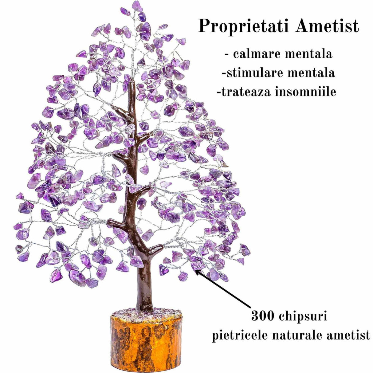 Arbore 25 cm Cristalin cu pietricele din Ametist - Aducator de Liniste si Echilibru - Sculptura Energetica pentru Decorul Casei si Biroului - Idee de Cadou pentru Intelegere Spirituala si Protectie