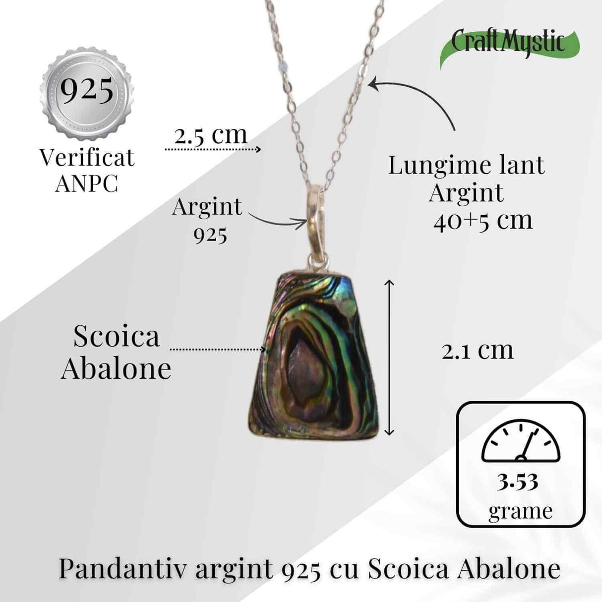 Echilibru si Stralucire Naturala - Colier Trapez cu Scoica Abalone si Argint 925