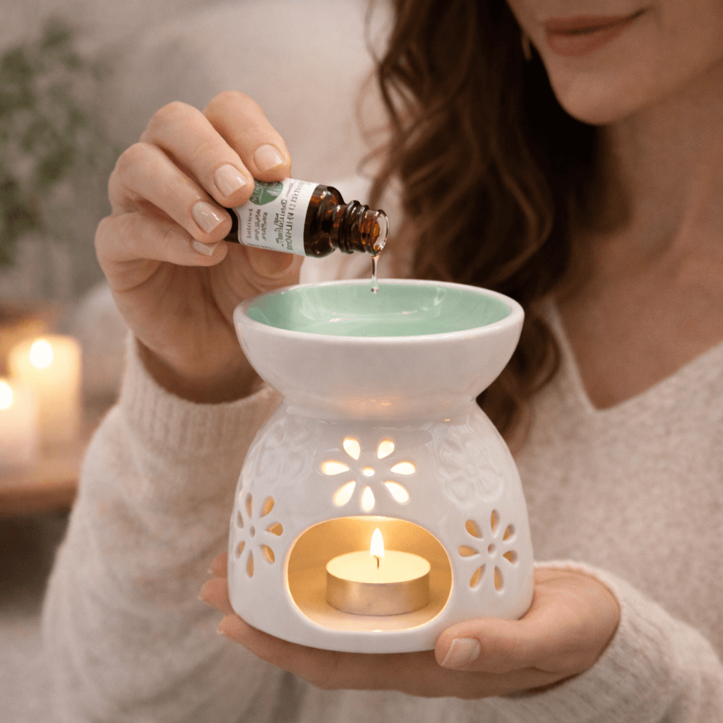 Arzator Ceramic Alb pentru ulei esential cu Decupaje Florale - Ritual de Relaxare si Armonie Energetica