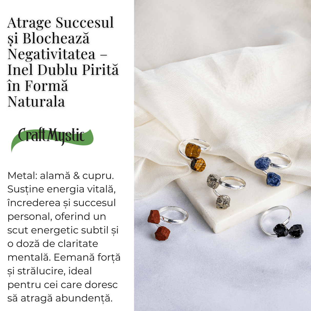 Atrage succesul si blocheaza negativitatea - Inel dublu Pirita in forma naturala