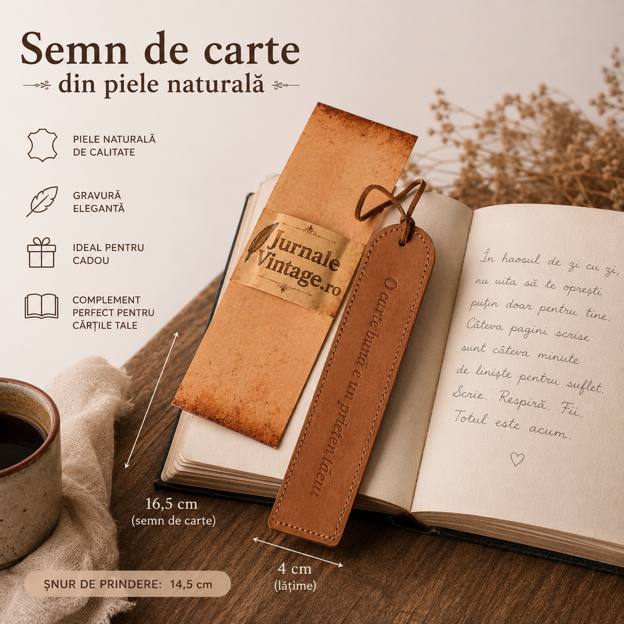 Semn de carte din piele naturala cu mesaj gravat – cadou elegant pentru iubitorii de carti