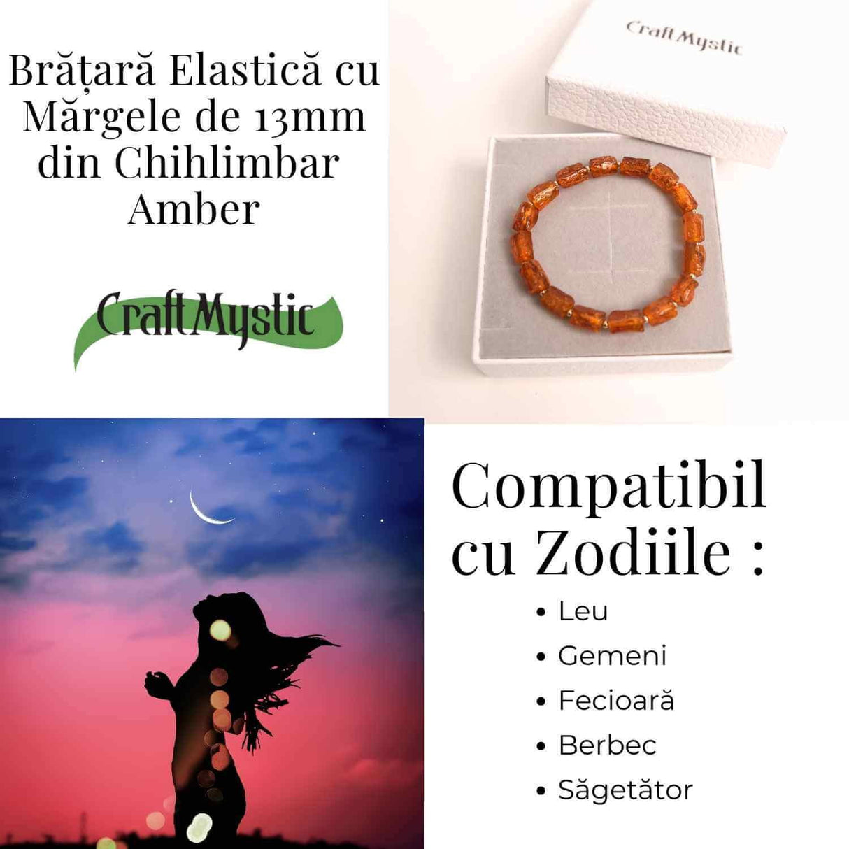 Bratara cu margele ovale 13mm de chihlimbar - Protectie si energie