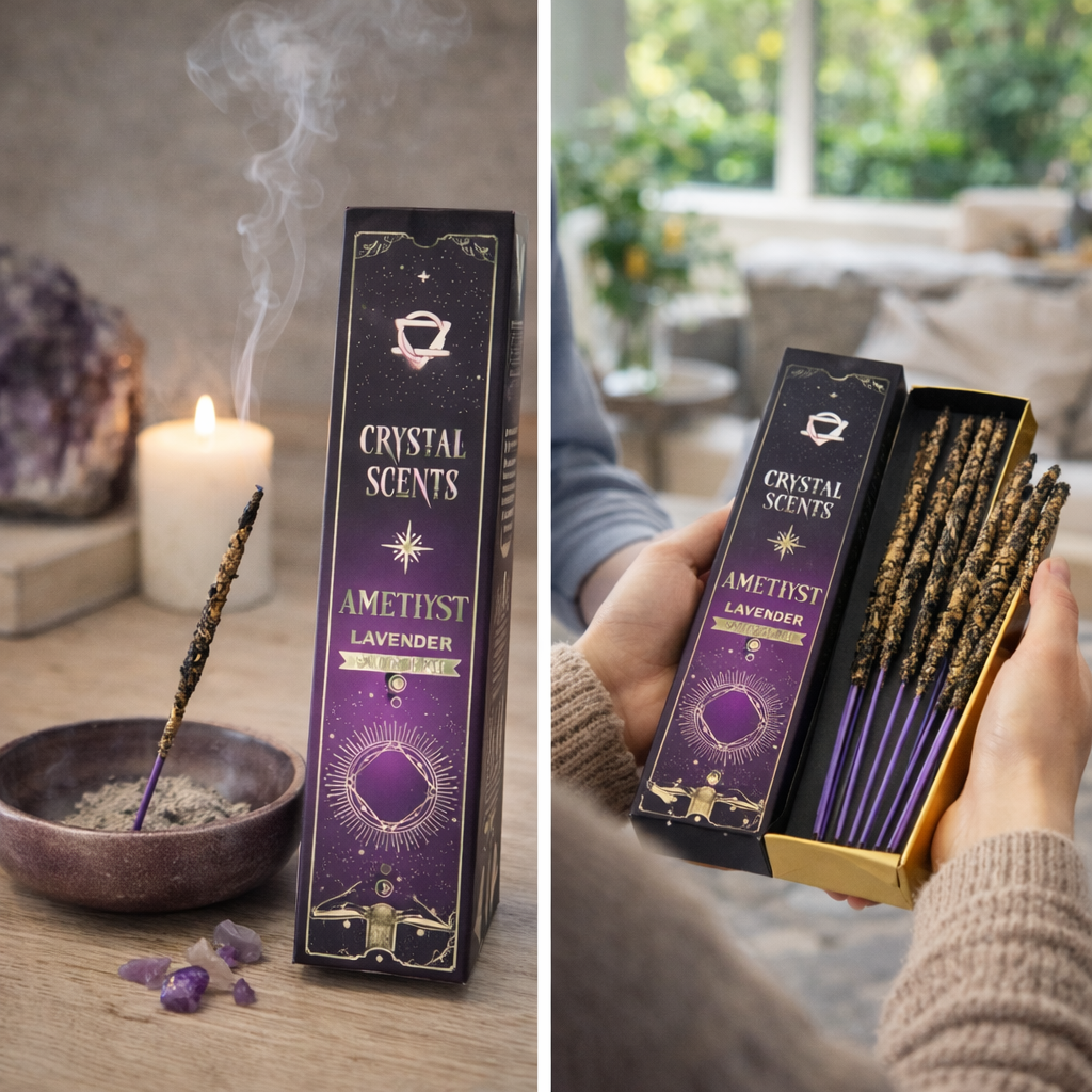 Smudge Incense Crystal Scents cu Cristale Ametist – Relaxare si Claritate Lavanda