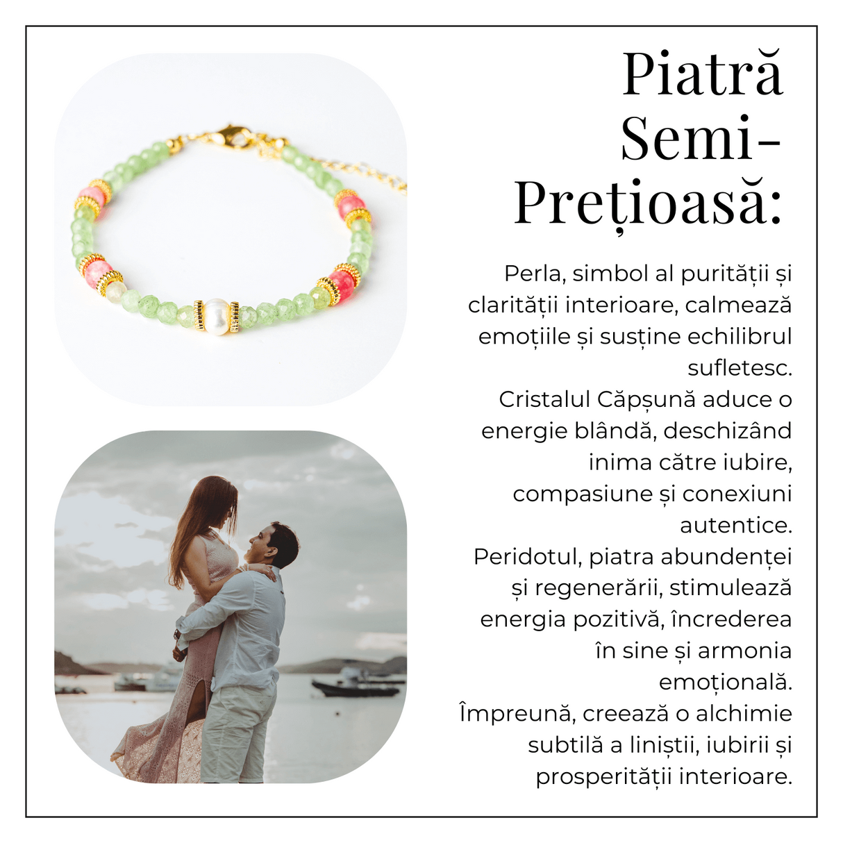 Prosperitate si Feminitate - Bratara cu Cristale de Peridot si Perla